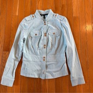 White House Black Market Women’s Sz 4 Snap Button Military Jacket Light Blue